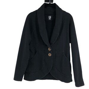 Fig chalet Black Blazer style Cardigan w/2 buttons pronounced lapels + pockets S